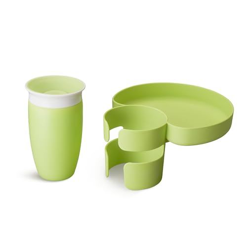 Munchkin Carseat Tray with Miracle 360 Sippy Cup for Toddlers 1-3 - Travel & Road Trip Accessory for Kids, Mess-Free Snacking and Spill Proof Drinking in The Car, Green - color: Green