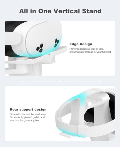 Charging Dock for Meta Quest 3/3S/2 - VR Headset Fast Charging Station Controller Display Stand, VR Accessories for Meta with 4×1100mAh Controller Batteries & LED Light