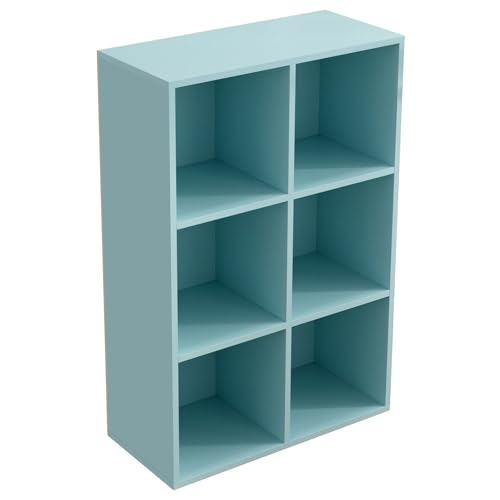 OSCHF 6-Cube Storage Shelf Bookcase - Wooden 3-Tier Floor Standing Open Bookshelf for Home and Office, Display Cabinet, Light Blue - color: Light Blue, size: 6-Cube