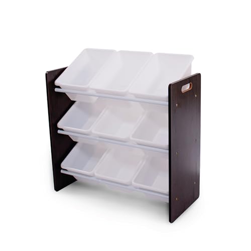 Humble Crew Toy Storage Organizer with 9 Removable Storage Bins for Kids Playroom, 3-Tier Toddler Toy Organization and Storage, Espresso/White - color: Espresso/White