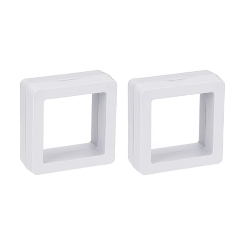 MECCANIXITY Floating Frame Display Holder Stand 3D Jewelry Display Box 1.97 x 1.97 x 0.79 Inch White for Ring Necklace Bracelet Earring Pack of 2 - color: White, size: 1.97 x 1.97 x 0.79 inch