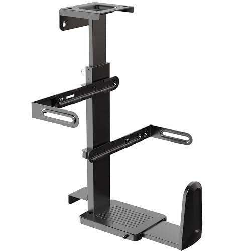 VIVO Adjustable Under Desk and Wall PC Mount, Heavy Duty Large Computer Case CPU Tower Holder with Secure Locking, Holds up to 44 lbs, Black, MOUNT-PC06R