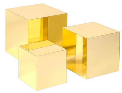 Red Co. Set of 3 Glossy Gold Acrylic Cube Display Nesting Riser Stands with Hollow Bottoms - color: Gold, size: 4",5",6" - 1 Pack