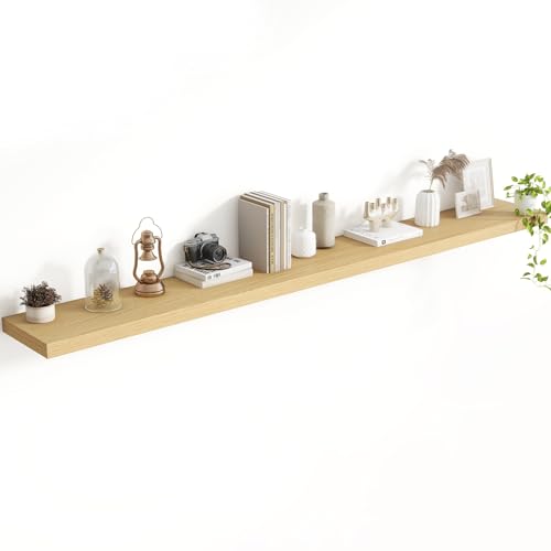 Acovy 72 Inch Floating Shelves, 8 Inch Deep Floating Shelves for Wall, Hanging Shelf with Invisible Brackets, Deep Shelves for Bathroom, Bedroom, Living Room, Oak, Set of 1 - color: Oak, size: 8"Wx72"L-1pc