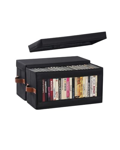 2 Packs DVD Storage Box with Visible Window, Dustproof DVD Case Holder Organizer with Lid and Handles, Holds Up to 52 Cases, CD Holder for Blu-ray & CD Storage-15.75 x 6.10 x 8.07In - color: Black, size: 2 Pack