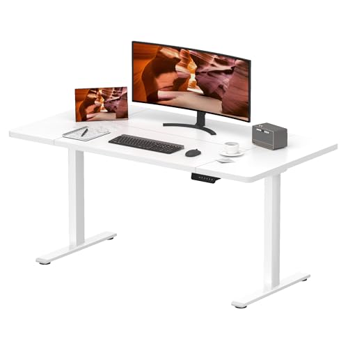 Dual Motor Standing Desk, Large Stand Up Desks, 63x28 Inches Electric Sit Stand Desks, 4 Memory Preset Adjustable Height Desk Home Office Desks(White) - color: White, size: 6328
