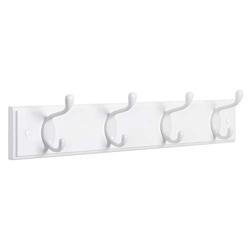 SONGMICS Wall-Mounted Coat Rack, Hook Rack, 4 Dual Metal Hooks, for Coats, Bags, Keys, in the Entryway, Bedroom, Living Room, White ULHR23WT - color: White, size: 1 Pack-4 Hooks
