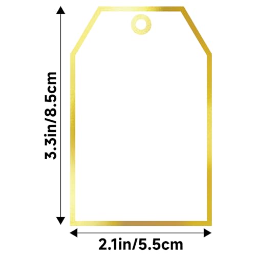 G2PLUS Gift Tags with String - 100Pcs White Blank Gift Wrapping Tags, 3.3x2.2 in Foil Gold Paper Tag for Wedding, Birthday, Baby Shower, Christmas - style: Gold Single Border