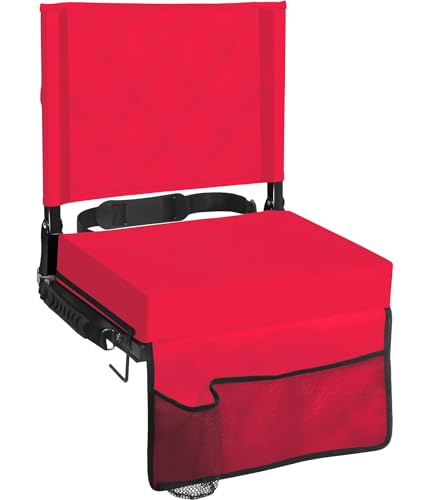 Sheenive Red Stadium Seats for Bleachers with Back Support, Padded Soft Comfy Backs and Cushion, Extremely Large and Portable - color: Red