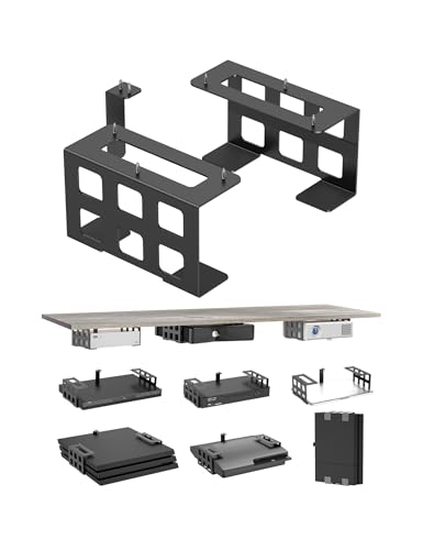 Universal Under Desk Mount Holder for Game Console, Media Players, Audio Interface, Mini Pc, UPS System, Projector Ceiling Mount Fit for Any Other 0.6" to 3.5" Thick Devices (Black)