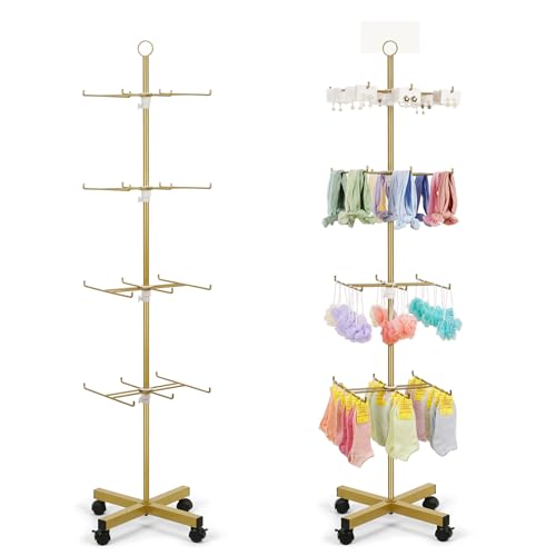 Flenpptly Retail Display Stand Rotating Display Stand 4 Tier Spinning Display Stand for Craft Shows, Jewelry, Keychain, Earring Adjustable Height Retail Display Racks (Gold) - color: 4-Tier Gold