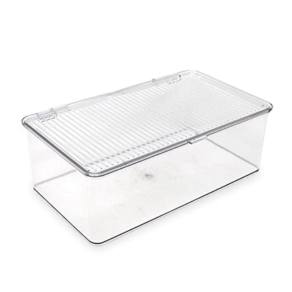 Isaac Jacobs Medium Stackable Organizer Bin (10.75”x6.5”x3.7”) w/ Hinged Lid, Clear Storage Box, Home, Office, School, Fridge, Bathroom, Kitchen, Pantry Container, BPA-Free, Food Safe (Medium, Clear) - size: Medium