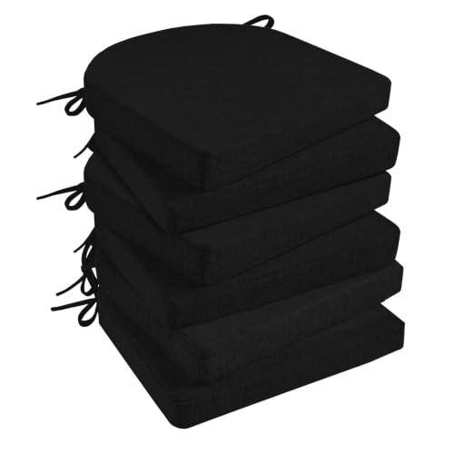 Basic Beyond Chair Cushions for Dining Chairs 6 Pack, Kitchen Chair Cushions with Ties and Non Slip Backing, 16 x 16 inches Chair Pads for Dining Chairs (Black) - color: Black, size: 16"x16"x2"(Pack of 6)