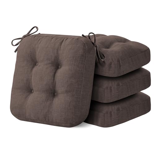IASEAHK Chair Cushions for Dining Chairs, Dining Chair Cushions, Tufted Indoor Chair Pads with Ties & Non Slip Backing, Seat Cushions for Kitchen Chairs 16.5” x 16.5” x 3.5”, Set of 4, Brown - color: Brown, size: Pack of 4