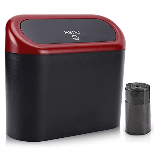 Accmor Car Trash Can with Lid, Mini Vehicle Dustbin Garbage Organizer Bin Holder, Portable Hanging Wastebasket Container for Auto, Home, Office (Red) - color: Black/Red Lid