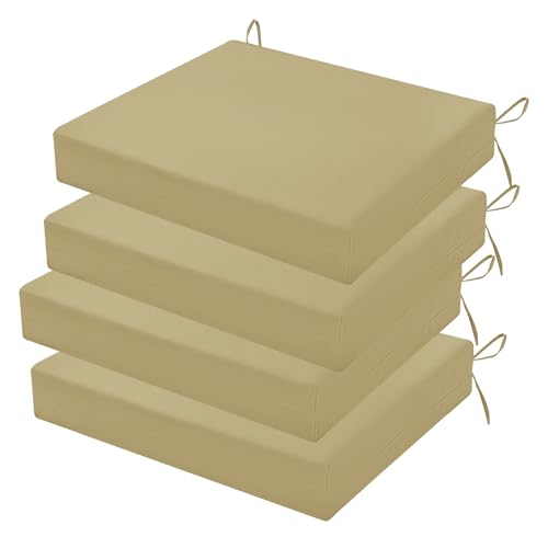 Outdoor Chair Cushions Set of 4, 18.5 x 16 Inch Patio Chair Cushions for Outdoor Furniture, Water Resistant, Non-Slip Ties(Khaki) - color: 1 - Khaki, size: 18.5x16x3|4 Pack