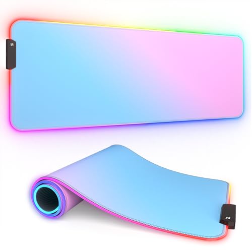 ITNRSIIET RGB Gaming Mouse Pad Full Desk XL Extended Large Gaming Mousepad 12 Lighting Modes, 30% Thicker, Big LED Desk Mat for Keyboard Men Gamers Esport Pros, 32" x 12",Gradient Blue Pink - color: Z-gradient Blue Pink
