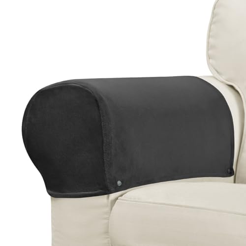 Velvet Armrest Covers for Chairs and Sofas Soft Stretch Couch Arm Cover Set of 2 Non Slip Sofa Armrest Slipcover Furniture Protector for Sofa, Couch, Armchair, Recliner, Dark Gray - color: Dark Gray