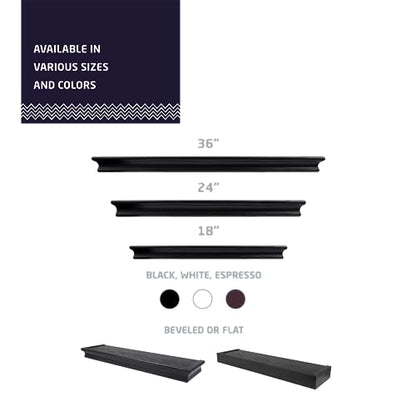 HIGH & MIGHTY 515661 Decorative 24" Floating Shelf Holds up to 20lbs, Easy Tool-Free Dry Wall Installation, Beveled, eCommerce Packaging, Black