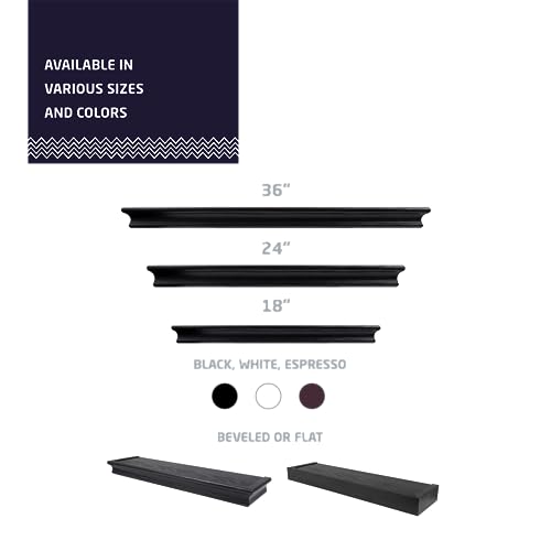 HIGH & MIGHTY 515661 Decorative 24" Floating Shelf Holds up to 20lbs, Easy Tool-Free Dry Wall Installation, Beveled, eCommerce Packaging, Black