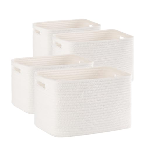 4 Pack Storage Baskets for Organizing, Woven Baskets for Shelves - Perfect for Toys, Books, Towels, and Clothes, Durable Gift Basket Bins Toy Storage, 12.7''L x9''W x7.8''H, White - color: White, size: Small/12.7''Lx9''Wx7.8''H