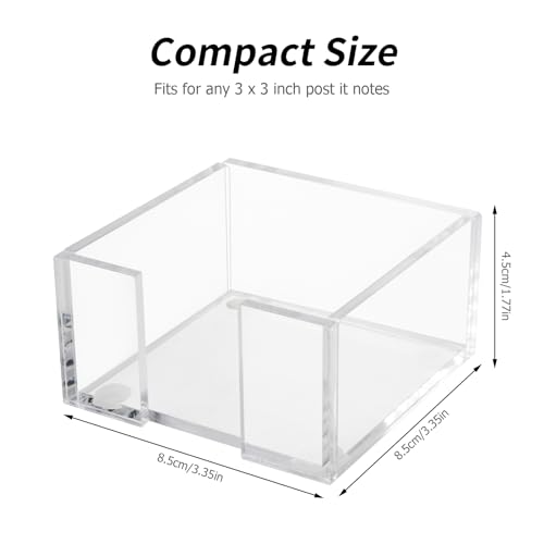 Acrylic Sticky Note Holder, 3 x 3 Crystal Clear Acrylic Notepad Holder Sticky Note Dispenser for Dorm Room and Office Desk Organizer - size: 3x3"