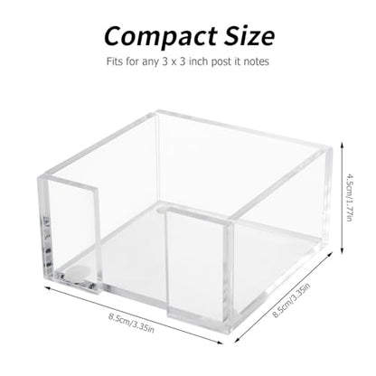 Acrylic Sticky Note Holder, 3 x 3 Crystal Clear Acrylic Notepad Holder Sticky Note Dispenser for Dorm Room and Office Desk Organizer - size: 3x3"
