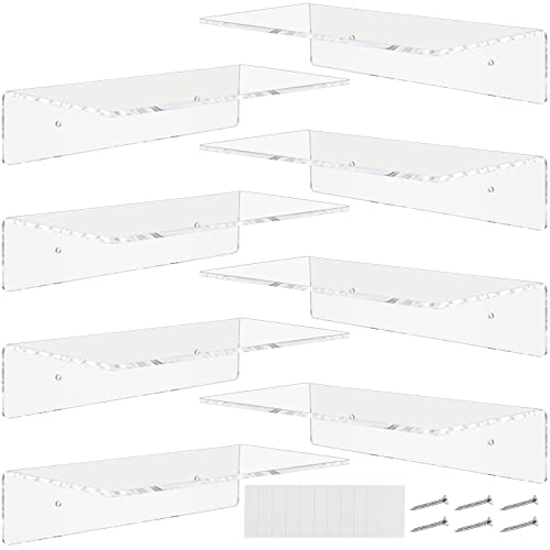 Vinsot 8 Pack Acrylic Floating Shelves 12 Inch Clear Acrylic Wall Display 4 mm Thick Invisible Book Shelves for Bedroom Living Room Bathroom Office Wall