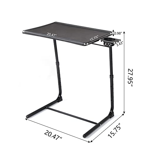 JAXPETY TV Tray Table, Folding TV Dinner with Cup Holder, Adjustable TV Desk with 3 Angle and 6 Height Adjustments, Couch Table for Eating on Sofa & Bed, Stowaway Laptop Stand, Black - color: Black