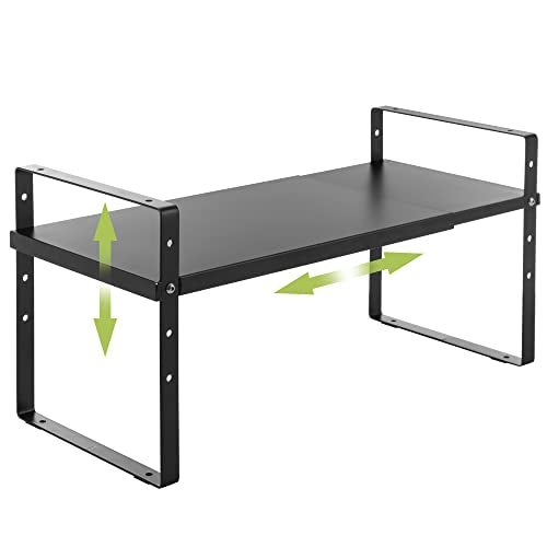 Across-Star Expandable Cabinet Shelf Organizer Rack, Stackable Kitchen Counter Storage Shelves Stand, Adjustable Height Pantry Shelf Spice Rack - color: Black-1 Pack, size: 10.24''D*16.14-25.59''W*10.24''H