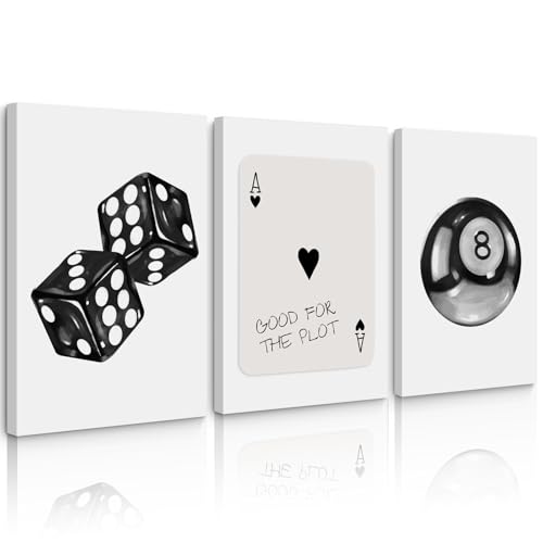 Black White Aesthetic Wall Art Decor 8 Ball Canvas Poster Y2k Cool Dice Pictures Black White Room Decor Trendy Poker Poster Prints Retro Painting Artwork for Apartment Dorm 16x24x3 Inch Ready to Hang - color: 8 Ball Prints, size: 16x24 Inch Wrapped Canvas