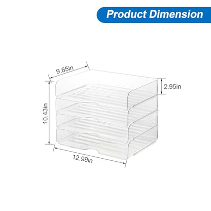 Desk Organizer and Storage,4-Tier Paper Letter Tray Organizers,Stackable Clear Desktop Organizer for Documents,Book Magazine Storage,Office Supplies, (Clear,4 Pack)