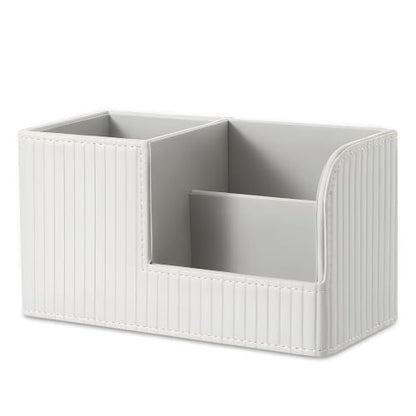 Desk Pen Organizer, PU Leather Desk Organizer with White Stripe, Small Desks Organizers for Office Supplies, Pen Holder for Desks, Pencil Holder, Night Stand Organizers, 8.26"L x 3.93"W x 4.3"H