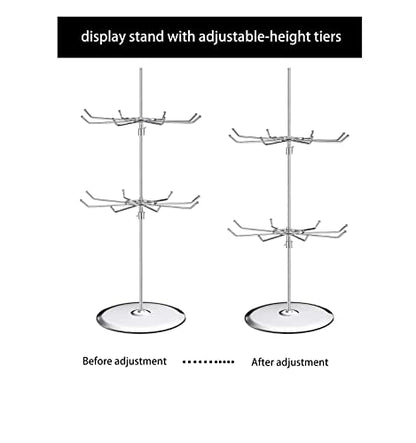 Polmart Medium Duty Tier Heights Adjustable Countertop Spinner Display Stand (Silver, 2-Tier)