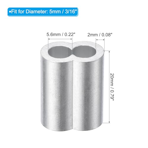 uxcell 3/16" 5mm Aluminum Crimping Loop Sleeve Double Ferrule for Wire Rope Cable Line End, Silver 10pcs - size: 3/16 Inch