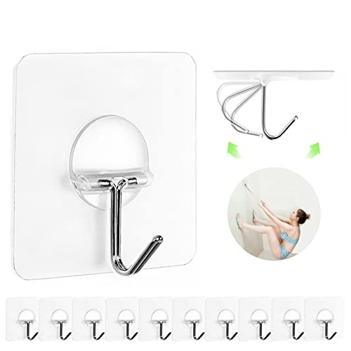 JINSHUNFA Adhesive Wall Hooks 13LB Heavy Duty No Drill Transparent Waterproof Hooks for Bathroom Kitchen Towel Coat 12 Pack - color: Clear, size: Medium 12 Pcs