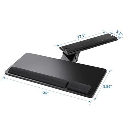 Keyboard Tray Under Desk,25x9.84'' Large Slide Out Swivel Tilt Computer Keyboard Drawer for Home Gaming Office Desk, Dual Mount,Black