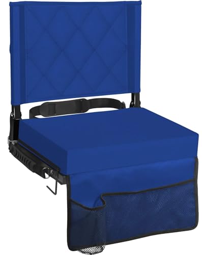 Sheenive Stadium Seats for Bleachers with Back Support, Bleacher Seats with Backs and Cushion Wide, Padded Portable Folding Comfort Stadium Chair with Shoulder Strap, Perfect for Sports Events, Blue - color: Blue