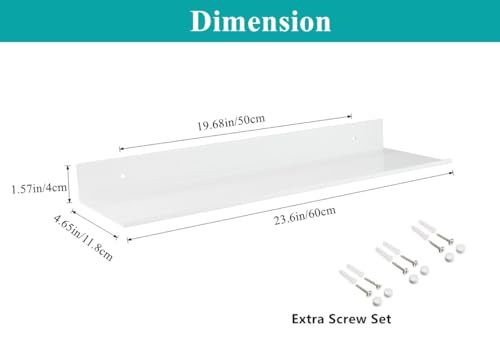 Z metnal White Floating Shelves, Wall Shelf, Metal Square Shelf for Display Collection, Aluminum, Wall Mounted, White, 24 inch, Set of 2 - color: White, size: 24 inch (2 Pack)