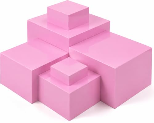 Geelin 6 Pack Acrylic Risers for Display Acrylic Cube Boxes Risers Display Stands with Hollow Bottoms Decorative Stand for Jewelry Candy Table Decor 6 Sizes(Pink,3 to 8 Inch,Square) - color: Pink, size: 3 to 8 Inch, style: Square