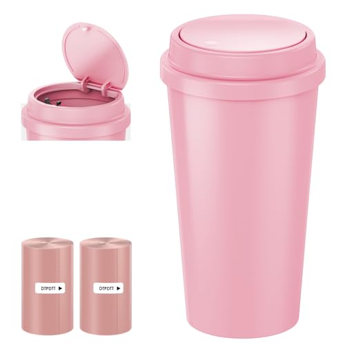 Pink Car Trash Can - Mini Leakproof Vehicle Trash Bin with Lid - Garbage Can for Car Cup Holder - Cute Passenger Princess Car Accessories - with 80 Pink Trash Bags