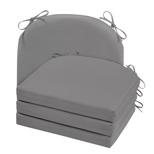 Cozyide Outdoor Chair Cushions, Waterproof Patio Seat Cushions with Adjustable Straps, Round Corner Patio Chair Cushions for Garden, Light Grey, 17x16x2 Inch (Pack of 4) - color: Light Grey, size: 17x16x2 Inch (Pack of 4)