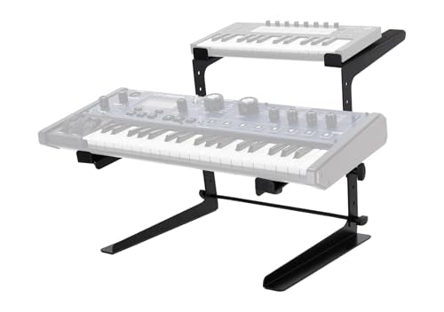 Rockville Rock2d2 Adjustable Dual Shelf DJ Controller Midi Keyboard Laptop Stand | Fits Laptops & MIDI Keyboards, Adjustable Width/Height/Depth, Steel Construction, Rubber Grip Pads, Non-Slip Feet