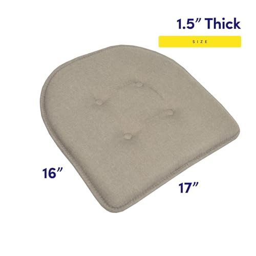 Sweet Home Collection Chair Cushion Memory Foam Pads Tufted Slip Non Skid Rubber Back U-Shaped 17" x 16" Seat Cover, Khaki Gray- 2 Count (Pack of 2) - color: Khaki Gray, size: 4 Pack, style: Foam Pads