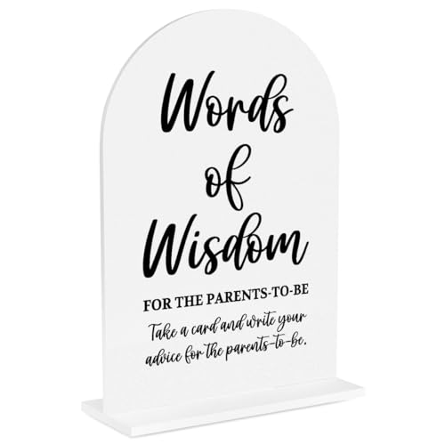 Baby in Bloom Shower Decorations, Baby Shower Sign, Newborn Gifts, Words of Wisdom Game 5x7 Inch Arch Acrylic Signs, Modern Calligraphy Arched Acrylic Table Top Signs Gender Reveal Party Decoration - color: Wisdom