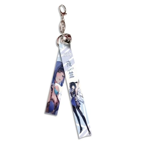 Genshin Impact Videogame Colorful Lanyard with Jingle Bell Keychain 13.2" in - color: Yelan