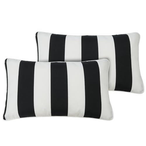 FUNHOME Outdoor Indoor Lumbar Pillow Covers ONLY, Water-Repellent Fade-Resistant Patio Lumbar Cases 12” x 20”, Throw Pillowcase Shell for Garden Furniture Use-Black White Stripe - color: Black White Stripe, size: 20"L x 12"W(No Insert)