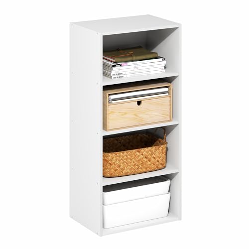 Furinno Basic Book Shelf, 4-Tier Bookcase with Open Shelf, Bookshelf, Cube Storage Organizer, 11 x 17 x 35, for Living Room, Bedroom, Home Office, White - color: White, size: 4-Tier, 11 x 17 x 35
