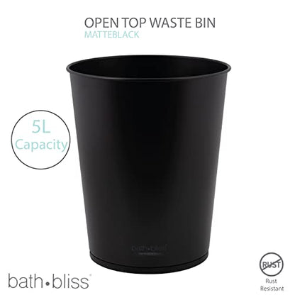 Bath Bliss 5 Liter Small Wastebasket | Round Open Top | Trash Can | Bathroom | Bedroom | Kitchen | Office | Dorm | Disposal Waste Bin | Garbage | Matte Black - color: Black, size: 1 Pack