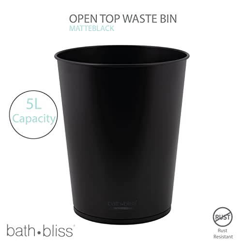 Bath Bliss 5 Liter Small Wastebasket | Round Open Top | Trash Can | Bathroom | Bedroom | Kitchen | Office | Dorm | Disposal Waste Bin | Garbage | Matte Black - color: Black, size: 1 Pack